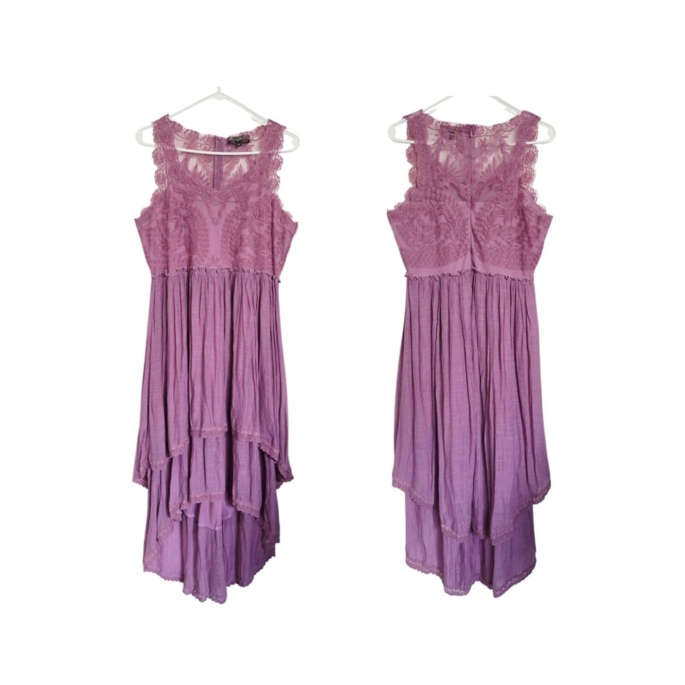 J.Glee Mauve Lace Boho High-Low Midi Dress Medium Layered‎ Fairy Beach Festival